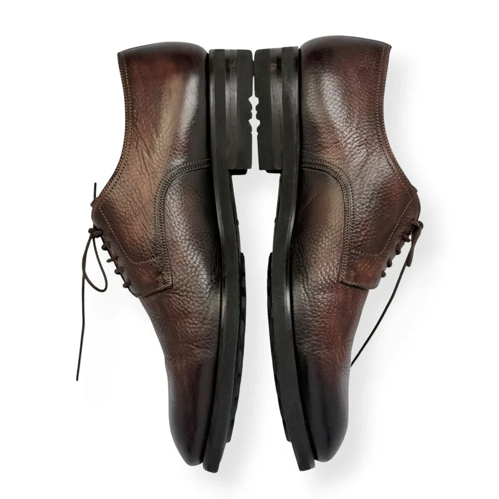 Magnanni Derby Shoes Melich III 12M $625 Brown Painted Grained Leather 23794‎
